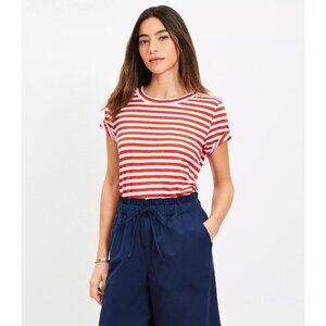 Ann Taylor LOFT Womens Size XL Striped Everyday Crew Neck Tee in Red $35 920